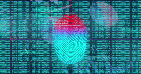 Biometric Fingerprint Over Digital Code Background