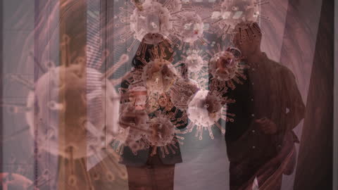 Digital Animation of Virus Cells Superimposed on Business Meeting