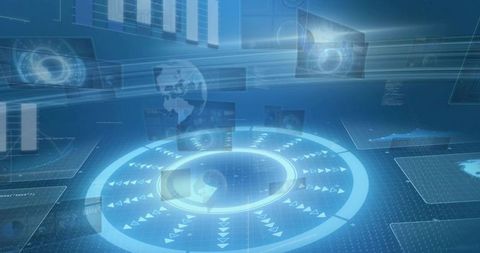 Futuristic holographic hud interface with pulsing circular data visualization