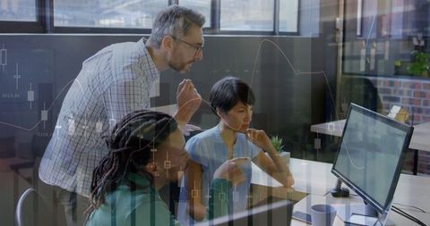 Team of Professionals Collaborating on Project in Modern Office