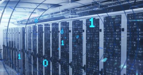 Binary Digit Overlay on Modern Data Center Server Racks - Download Free Stock Images Pikwizard.com