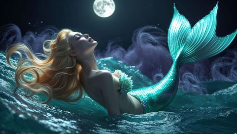 Enchanted mermaid in moonlit ocean fantasy scene