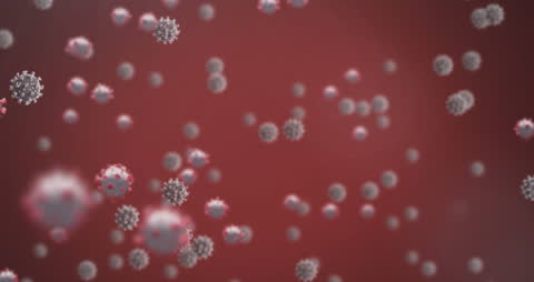 Abstract Coronavirus Molecules Floating with Red Background
