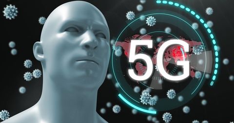 5G Technology and Global Pandemic Concept with 3D Virus Cells