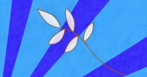 Abstract botanical branch with white leaves on blue background
