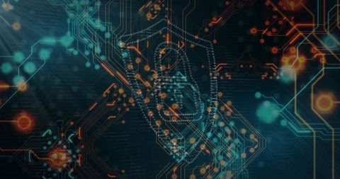 Futuristic circuit network glowing pcb traces with pulsating neon nodes