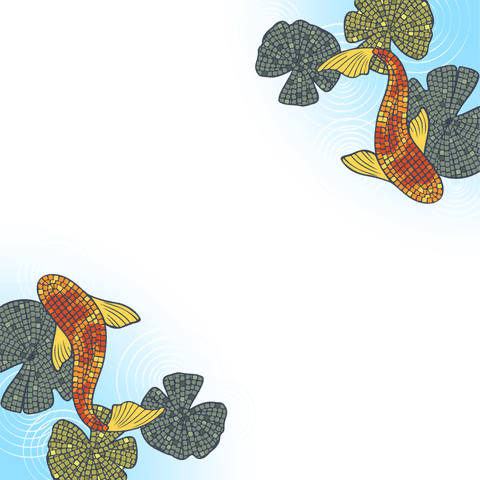Mosaic koi and lily pads with transparent ripples for artistic decor