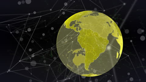 Animated Yellow Globe with Network Connections on Black Background