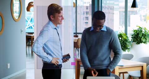 Animated Business Handshake Interface Over Professionals Collaborating