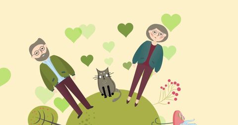 Whimsical Family Portrait with Cat and Hearts - Download Free Stock Images Pikwizard.com
