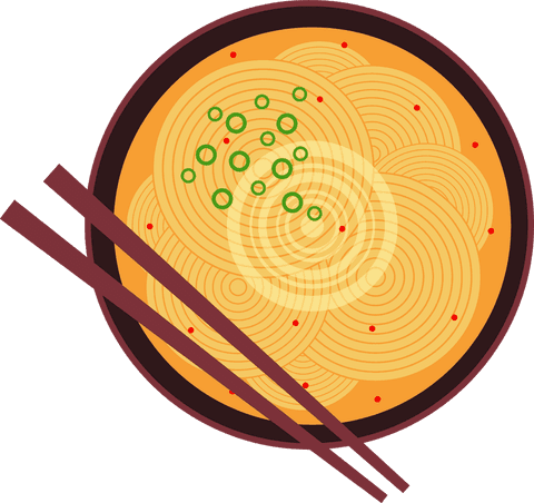 Minimalist ramen illustration with green onions and chopsticks