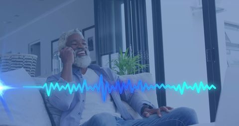 african american man enjoying music through smartphone - Download Free Stock Images Pikwizard.com