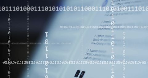 Binary code overlay on display partially visible, technology concept