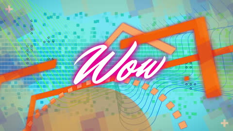 Bright Neon Wow Text with Colorful Abstract Background