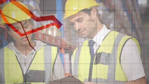 Warehouse Workers Analyzing Data Over Graphs and Charts