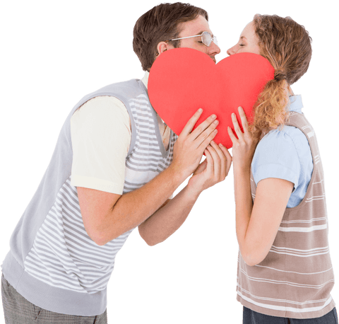 transparent cute geeky couple kissing behind heart card concept - Download Free Stock Videos Pikwizard.com
