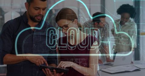 Team Collaboration on Digital Cloud Technology in Modern Workspace