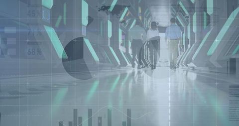 Business Team Walking Through High-Tech Data-Driven Corridor - Download Free Stock Images Pikwizard.com
