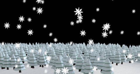 Snowfall over festive fir trees in winter wonderland