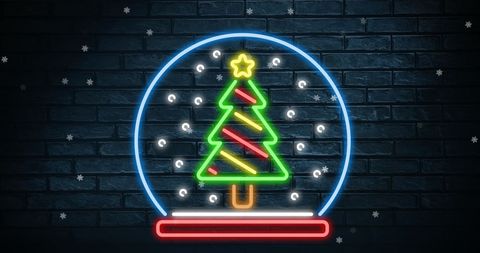Neon Christmas Tree with Falling Snowflakes Design - Download Free Stock Images Pikwizard.com
