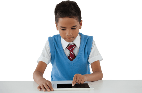 Transparent Schoolboy Using Tablet Focused and Engaged - Download Free Stock Videos Pikwizard.com