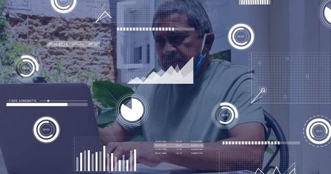 Senior Man Engaging with Technology on Laptop Outdoors