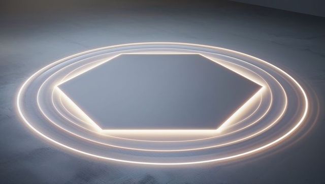 Glowing Hexagonal Platform with Ambient Light Rings