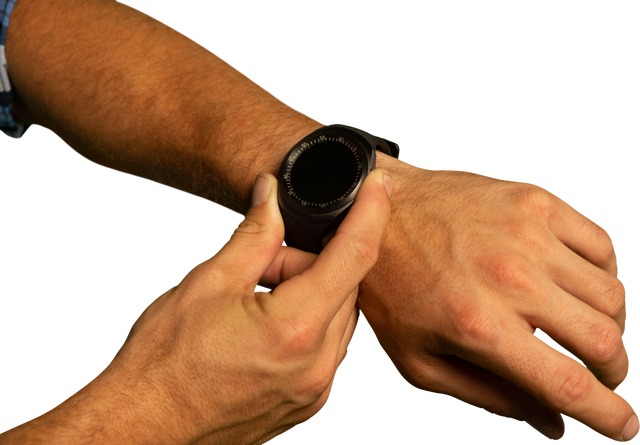 Close-Up of Adult Man in Plaid Shirt Using Smartwatch on Transparent Background - Download Free Stock Videos Pikwizard.com