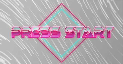 Retro Style Neon 'Press Start' Text on Dynamic Background