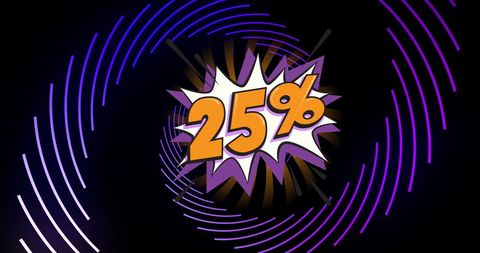 Vibrant 25% discount amidst spirals on black background