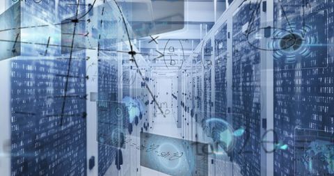 Abstract Digital Connectivity in Data Center with Mathematical Overlay - Download Free Stock Images Pikwizard.com