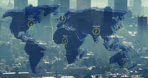 Cityscape with Global Time Zones Overlay - Download Free Stock Images Pikwizard.com