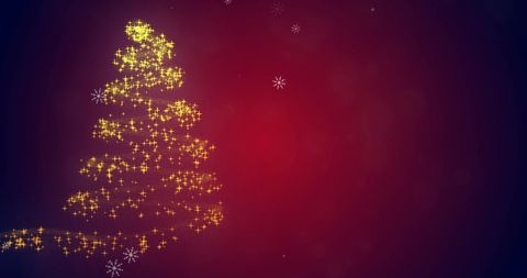 Golden Christmas Tree Formed by Shooting Star on Red Background