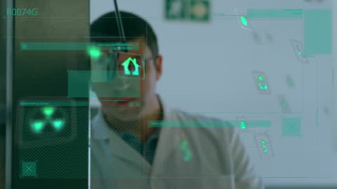 Futuristic Businessman Analyzing Digital Interface