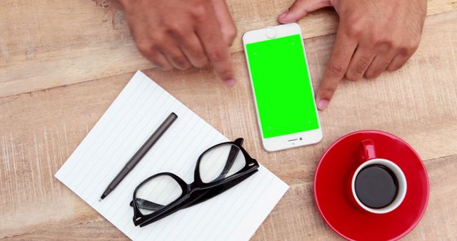 Hands Using Smartphone with Blank Screen Working Desk - Download Free Stock Images Pikwizard.com