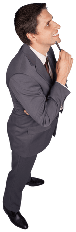 Smiling businessman thinking on transparent background