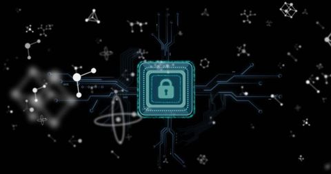 Digital Infrastructure with Cybersecurity Lock Icon on Microchip
