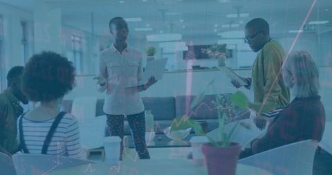 Team collaboration in modern startup office environment