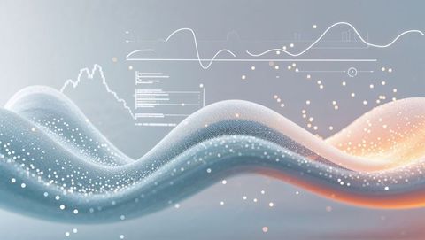Flowing data visualization and technology elements in abstract wave