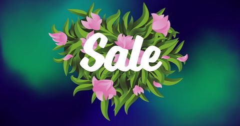 Vibrant Spring Sale Design with Pink Flowers and Green Leaves