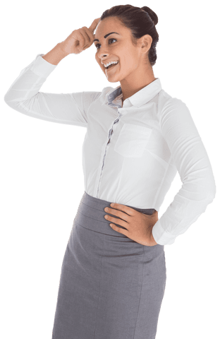 Caucasian Businesswoman Smiling and Gesturing on Transparent Background