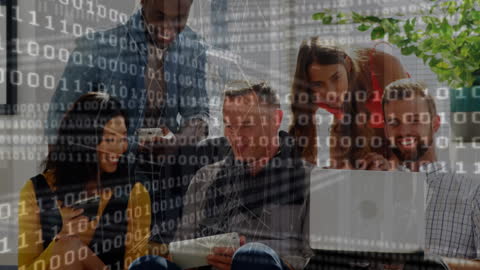 Diverse Team Collaborating on Digital Data Analysis Project