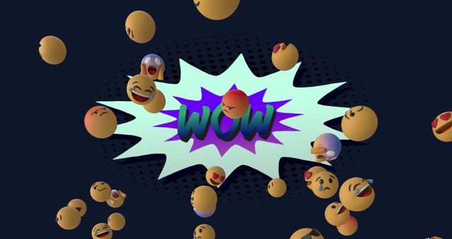 Colorful Emojis Surrounding WOW Text on Dark Background - Download Free Stock Images Pikwizard.com