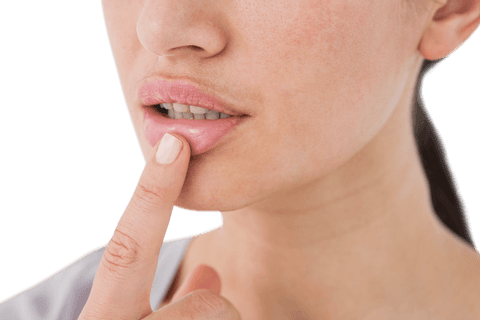 Caucasian Woman Touching Lips on Transparent Background