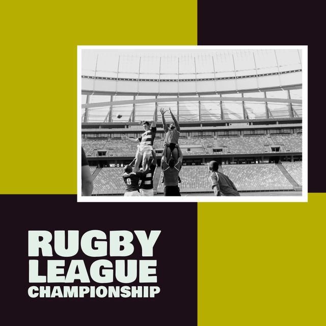 Rugby League Championship Marketing Poster with Rugby Players in Stadium - Download Free Stock Templates Pikwizard.com