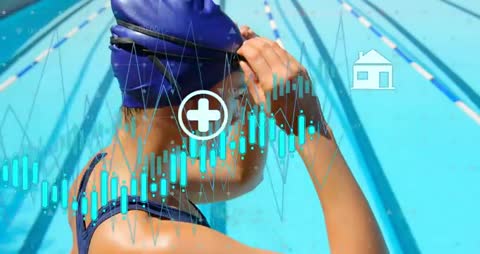 Swimmer Adjusting Goggles Before Training in Outdoor Pool