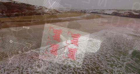 Aerial coastal technology background with digital map overlay
