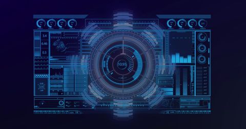 Futuristic digital interface analyzing stock market data