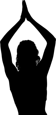 Transparent silhouette of woman practicing yoga in peaceful pose