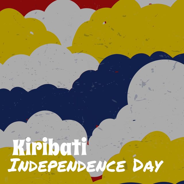 Illustration of kiribati independence day text with colorful cloud patterns, copy space. vector, patriotism, celebration, freedom and identity concept.